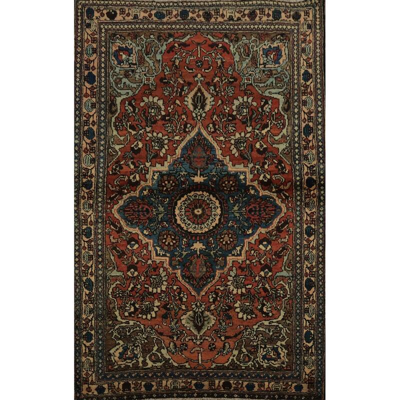 Hand Knotted Oriental 100% Wool Carpet Traditional Floral Oranges & Rust Hamedan Area Rug - 5' 0'' X 3' 6''