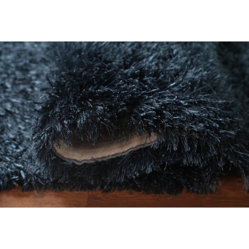 Blue Plush Shaggy Indian Area Rug Hand-Tufted Wool Carpet - 5'0" x 8'0"