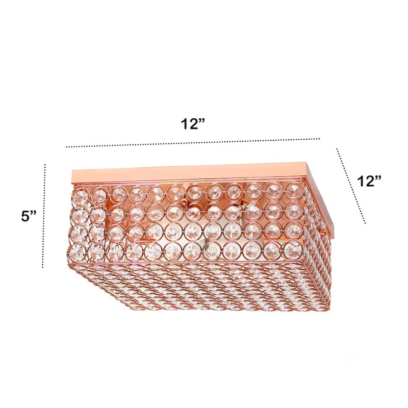 Square Flush Mount Light - 12 Inch Gold Ceiling Fixture - 2 Light Modern Interior Lighting - 5