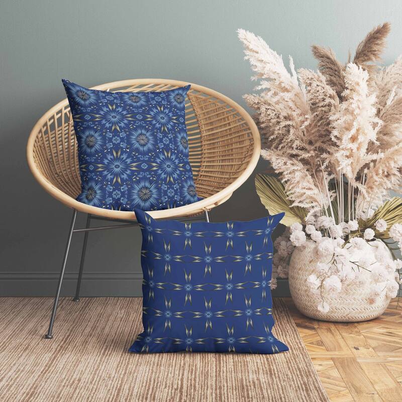 Batik Bliss Indoor/Outdoor Reversible Throw Pillow Blue and Grey