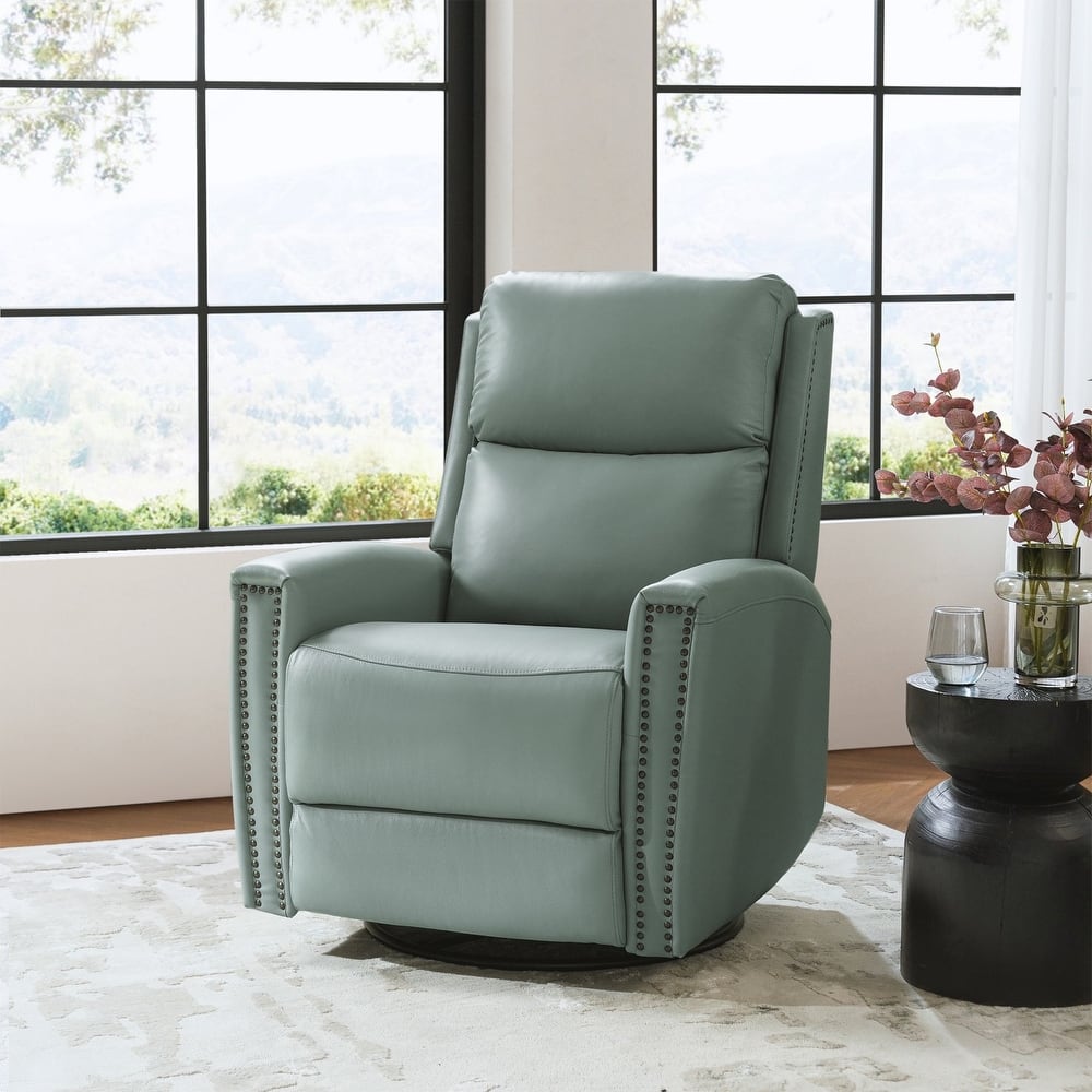 Fiacro 30.31"Wide Mid-Century Modern Genuine Leather Wingback Swivel Rocker Recliner with Nailhead Trims