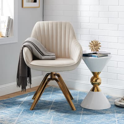Art Leon Modern Velvet Swivel Chair with Golden Finish