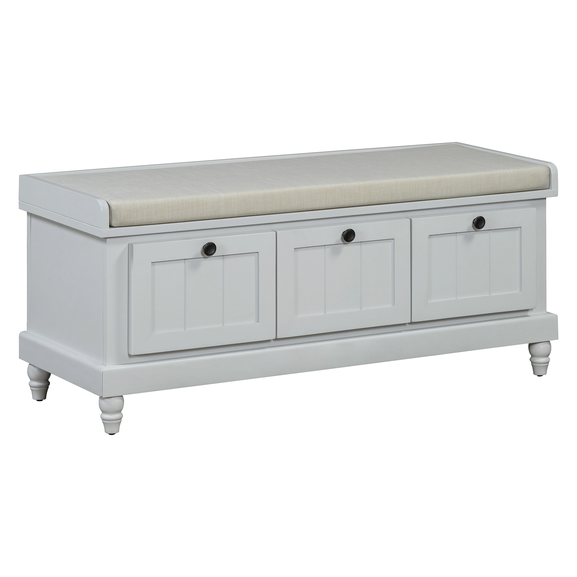 Classic Shoe Bench With Cushion And Three Drawers Fluted Entryway Storage Bench
