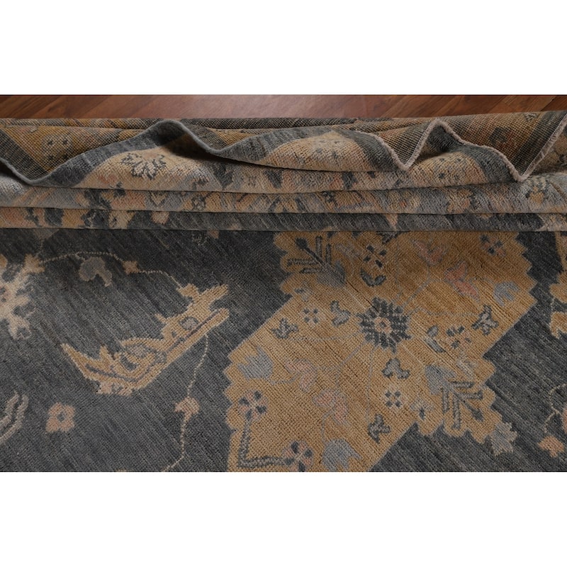 Vegetable Dye Floral Oushak Turkish Large Rug Handmade Wool Carpet - 11'11"x 14'7"