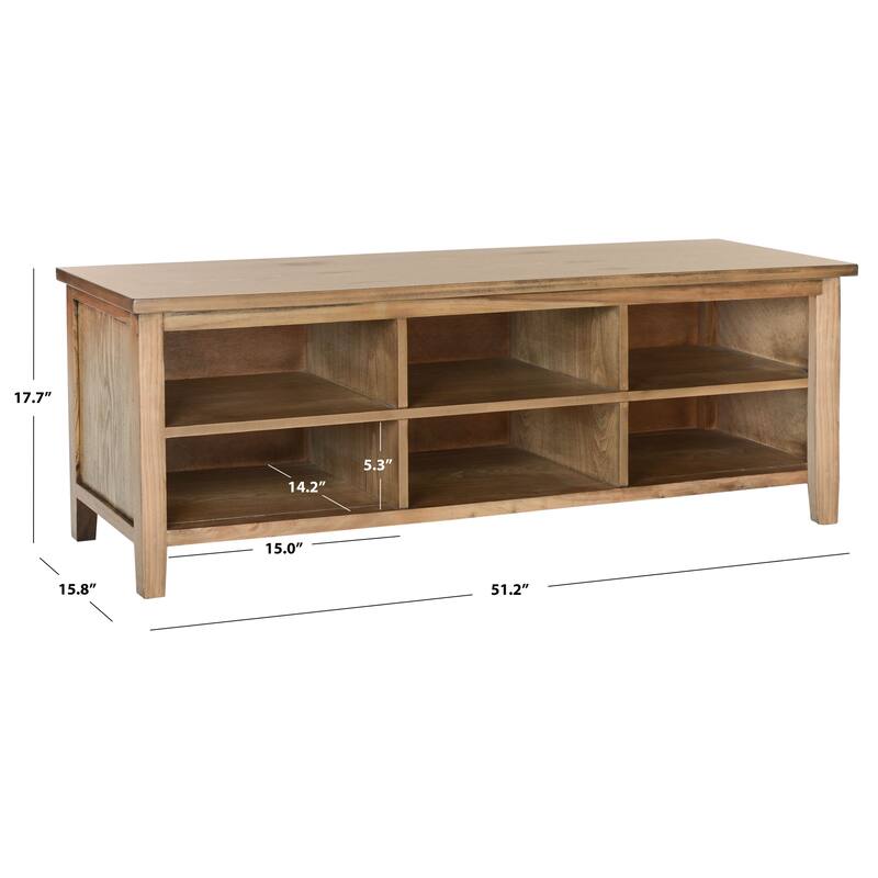 SAFAVIEH Sadie Oak Finish 6-shelf Low Bookshelf - 51.2" x 15.8" x 17.7"