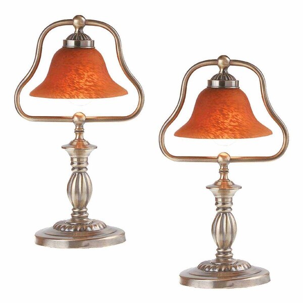 2 Table Lamp Amber Antique Brass Lamp 17H