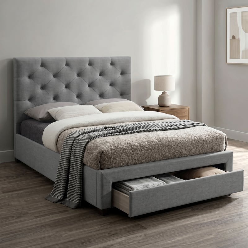 Furniture of America Malaer Modern Button Tufted 1-drawer Platform Bed - Grey - Full