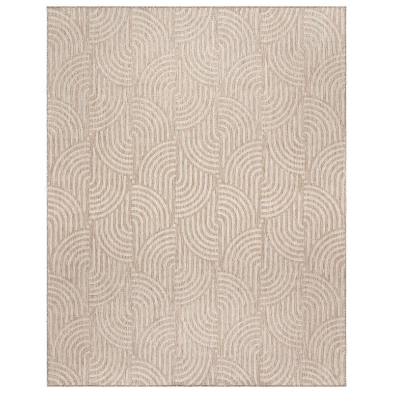 Tropea Mika All Weather Flatweave Indoor Outdoor Area Rug Modern Geometric Polypropylene - 5'3"x7' - Beige