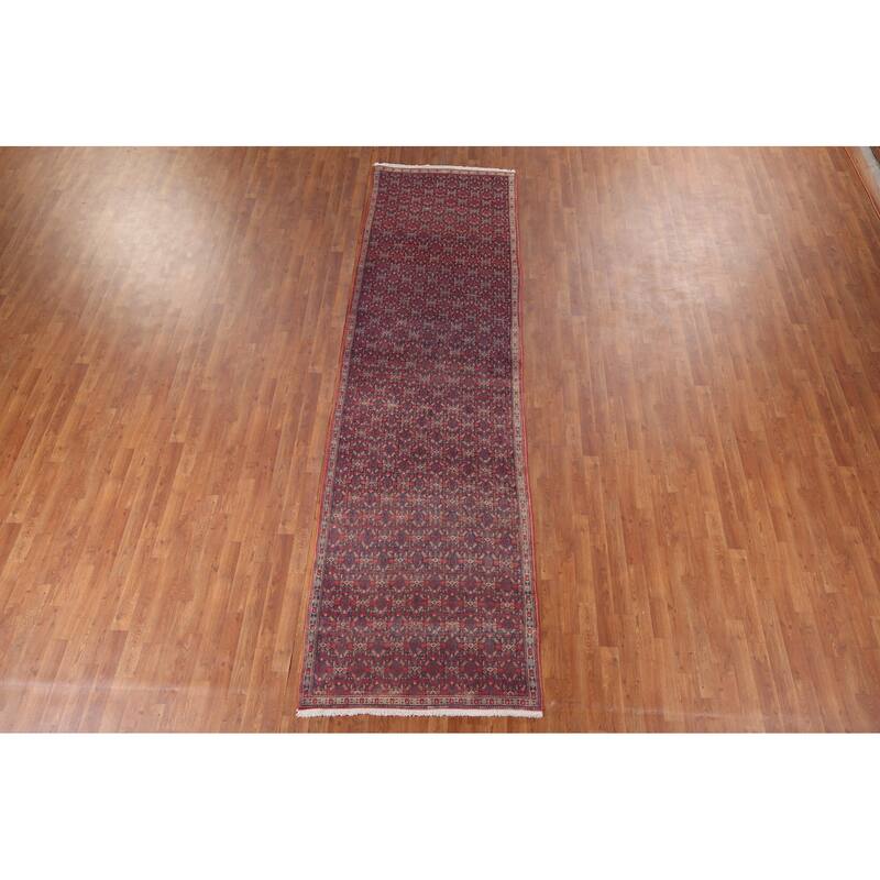 Geometric Bidjar Persian Vintage Runner Rug Hand-Knotted Wool Carpet - 3'6" x 12'2"