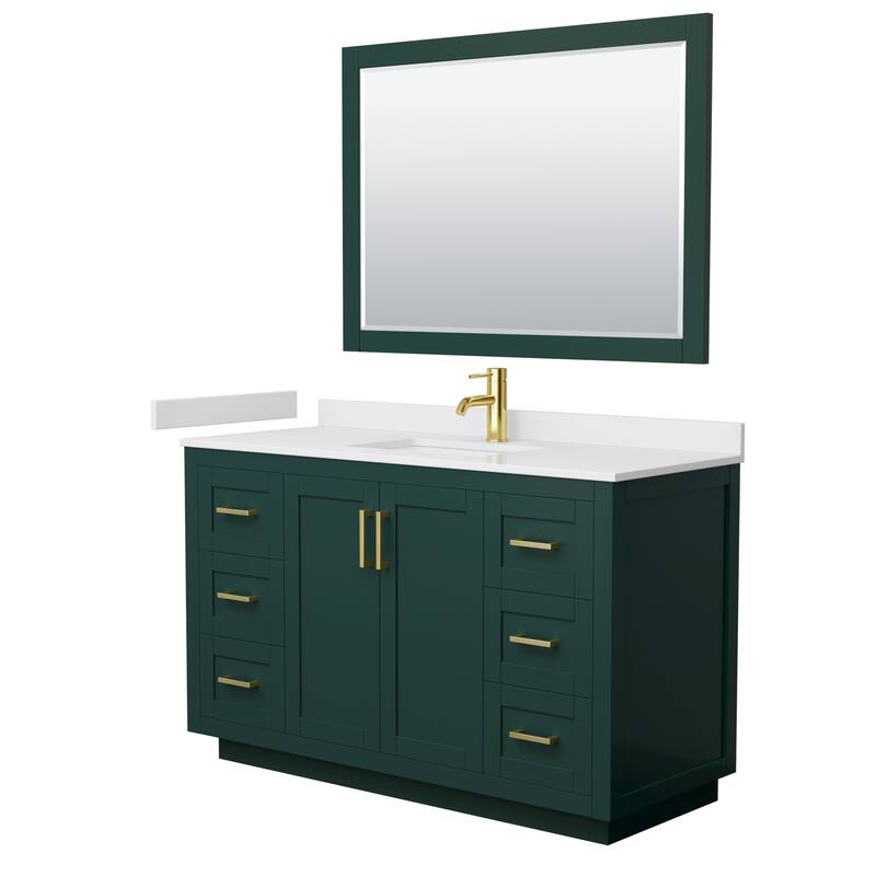 Miranda Single Vanity Set, Cultured Marble Top, 46-Inch Mirror - 54-Inch Single - Green, Gold Trim, White Cultured Marble Top