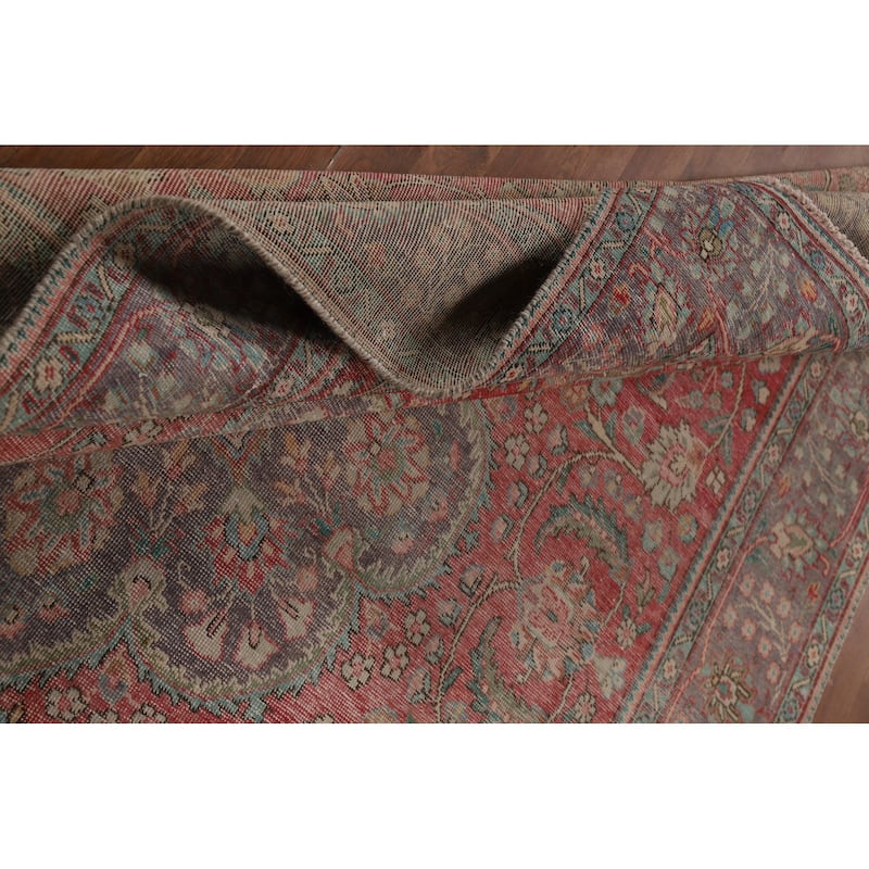 Tabriz Persian Vintage Rug Hand-Knotted Pink Traditional Wool Carpet - 6'9" x 10'3"