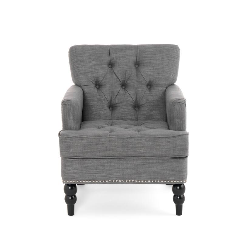 Roomfitters Tufted Club Chair, Upholstered Fabric Armchair with Nailhead Trim and Birch Wood Legs
