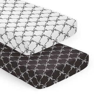 Sweet Jojo Designs White and Black Bows Girls 2 Pack Fitted Crib Sheets - Bow for Shabby, Ballet, Princess Ballerina Collection