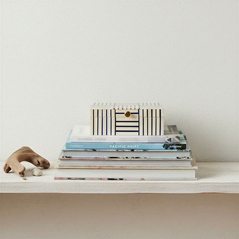 Resin Box with Striped Block Pattern and Gold Clasp