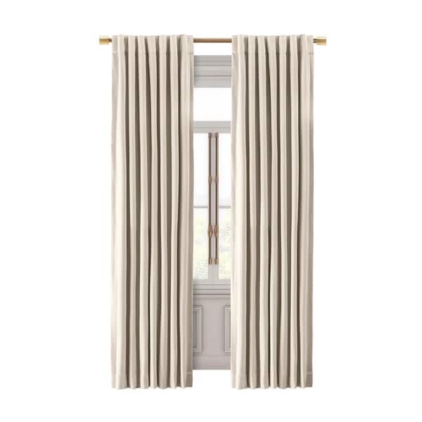 slide 2 of 7, Premium Velvet Rod Pocket W Woven Blackout Liner and Back Tab Curtain Panel 50"W x 63"L - Bone