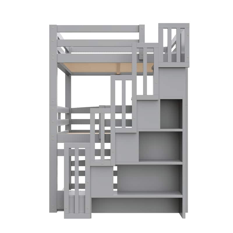 Full Size Triple Bunk Bed with Storage Staircase, Separate Design for Multiple Sleepers