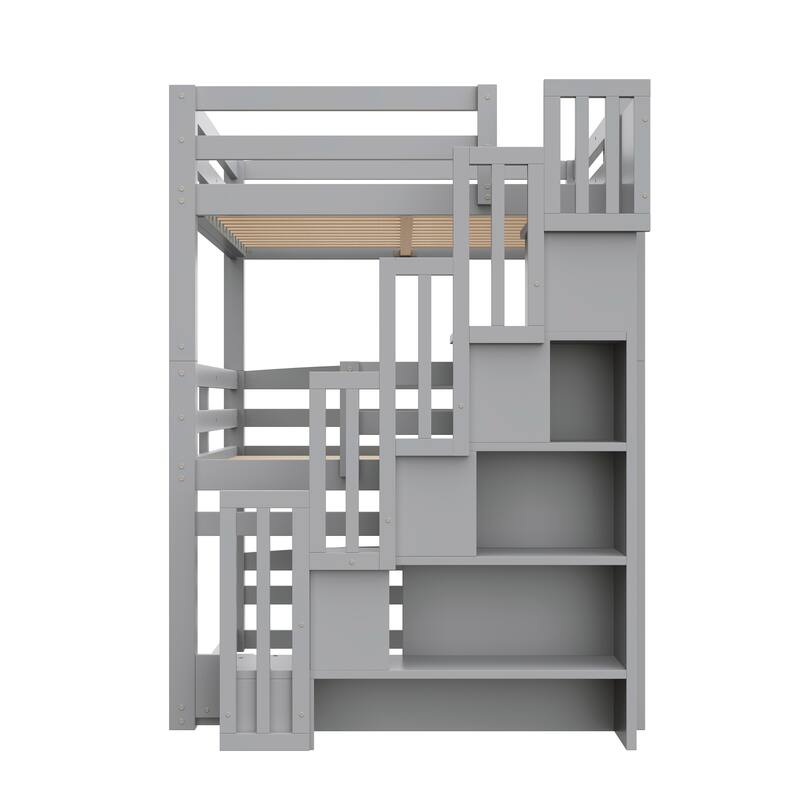 Roomfitters Full Triple Bunk Bed with Storage Staircase, Separable Design