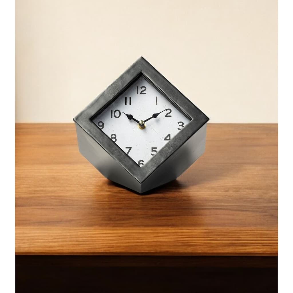 HomeRoots Black Metal Cube Desk Table Clock - 10.25' X '8.25' X '8.75