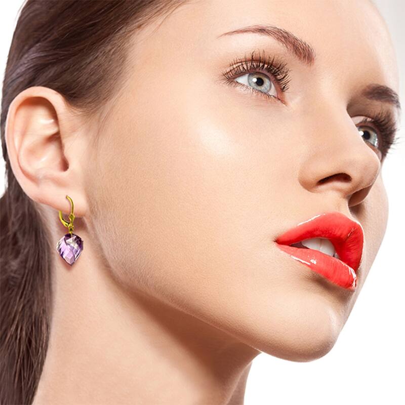 21.5 Carat 14K Solid Gold Earrings Twisted Briolette Amethyst