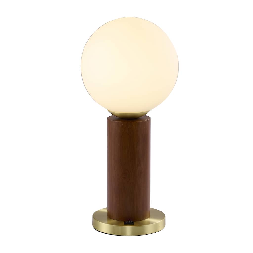 1-Light Dark Oak And Stain Brass Table Lamp With A Glass Shade