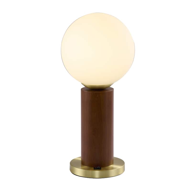 1-Light Dark Oak And Stain Brass Table Lamp With A Glass Shade
