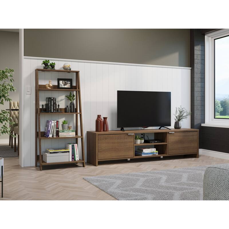 Madesa TV Stand with Storage 80" + Ladder Shelf Standing Bookcase - Rustic