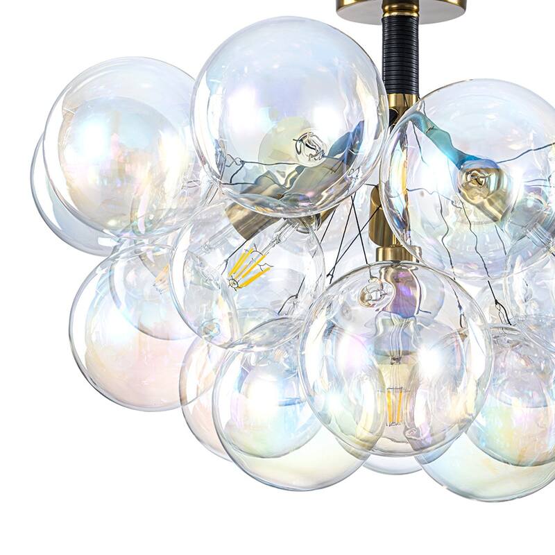 Modern Pearlescent Bubble Glass Semi Flush Mount Light 24.8 in Brass