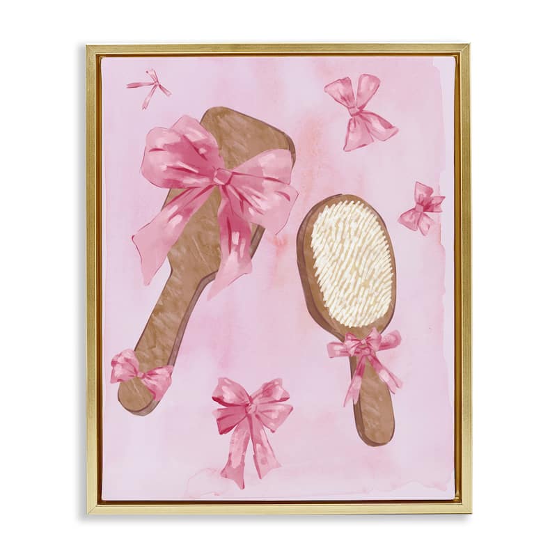 Stupell Lovely Pink Hairbrushes Framed Floater Canvas Wall Art Design By Ziwei Li - 25 x 31 - Gold
