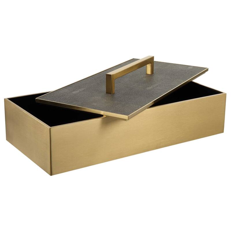 Rectangular Box with Lift Off Lid - 14" - Gray and Brass Finish