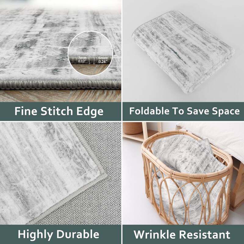 DriftAway Area Rug Washable Rugs for Living Room Non Slip Rubber Backing Low Pile Non Shedding Boho Foldable Vintage Rugs