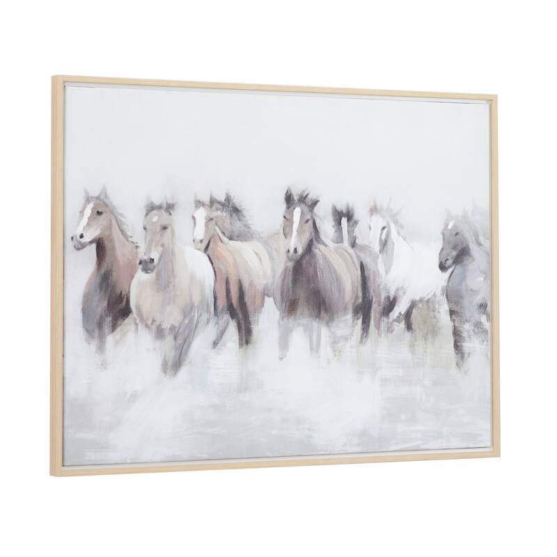 Gray Canvas Horse Framed Wall Art with Brown Frame