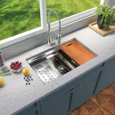 Highpoint 30" Zero-Radius Workstation Undermount Stainless Steel Kitchen Sink - 30" x 18" x 10"