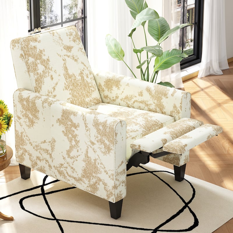 Roomfitters Push Back Recliner Armchair with Beech Wood Legs, Printed Fabric Accent Chair - Yellow