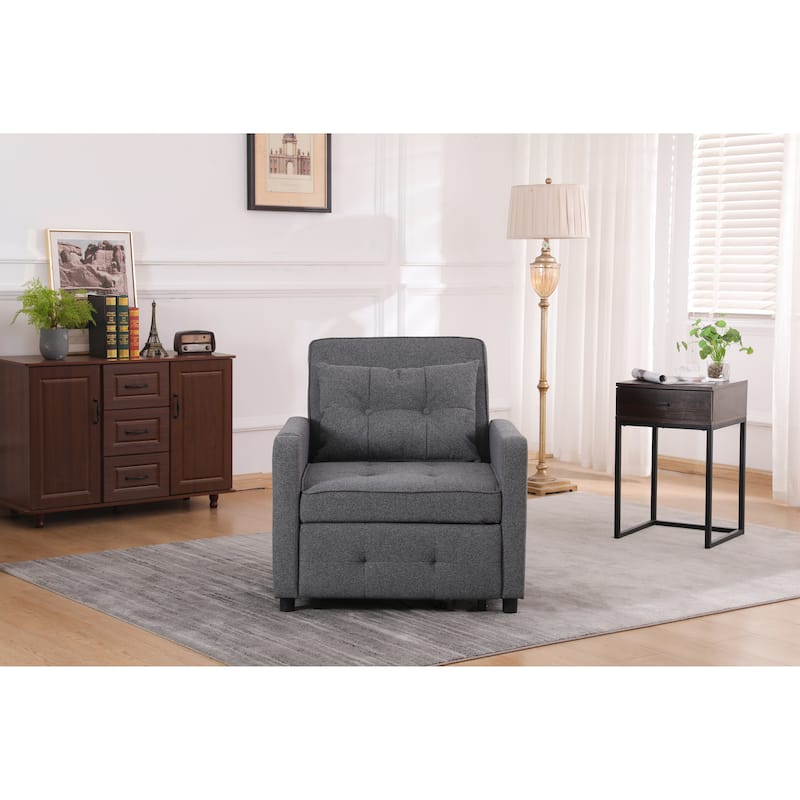 Convertible Pull-Out Sofa Bed with Side Pockets, Sleeper Chair with USB Charging, Single Chaise Lounger Chair - Antique Grey