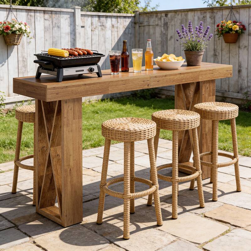 Rectangular Bar Table with Wooden X-Shaped Frame