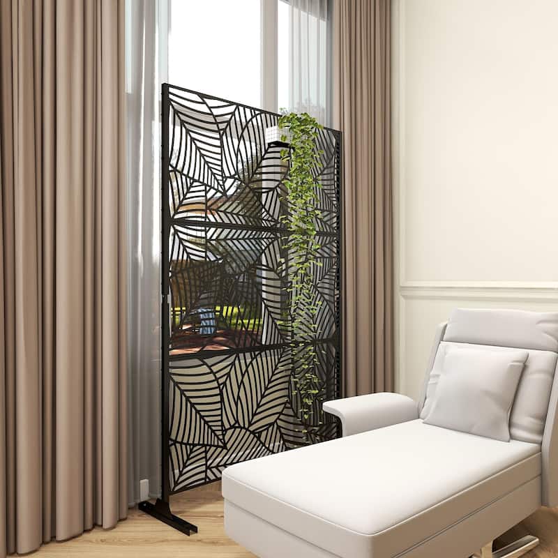 Outdoor Privacy Screen with Stand for Patio Garden Metal Fence