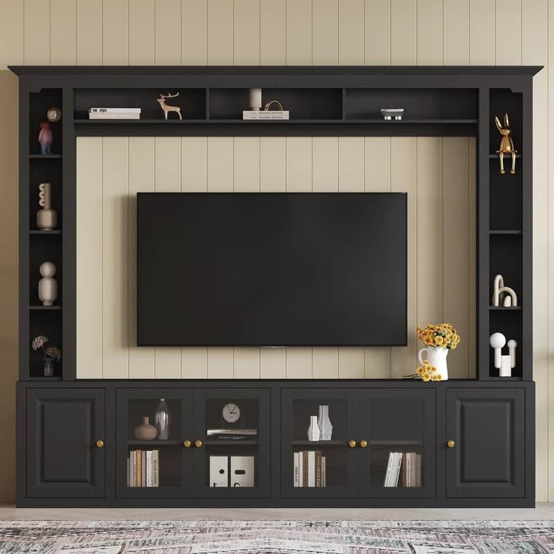 92" Modern 4-Piece Entertainment Center Wall Unit Media Console with Bookshelves for TVs Up to 80" - Black