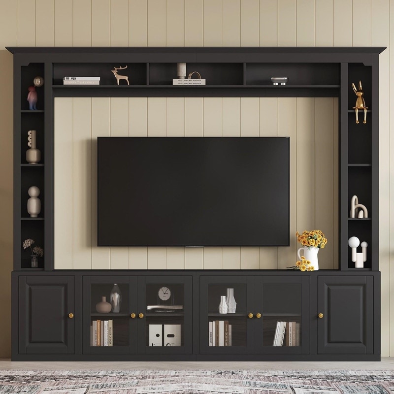 92" Modern 4-Piece Entertainment Center Wall Unit Media Console with Bookshelves for TVs Up to 80"