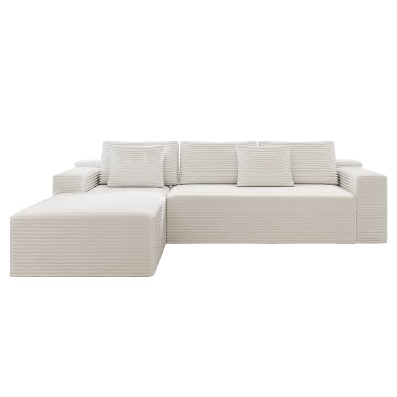 L Shape Modular Sectional Sofa with Chaise Lounge, Corduroy Upholstered Cloud Couch, Deep Seat Corner Sofa with Pillows