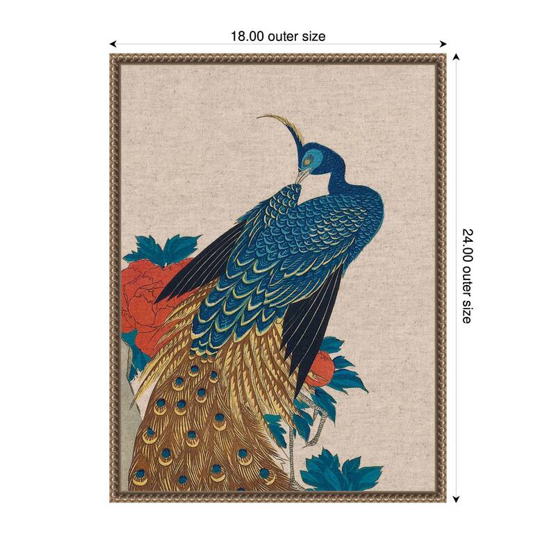 Kate and Laurel Sylvie Peacock and Peonies 1840 Utagawa Hiroshige Neutral Linen Framed Canvas by The Art Institute of Chicago
