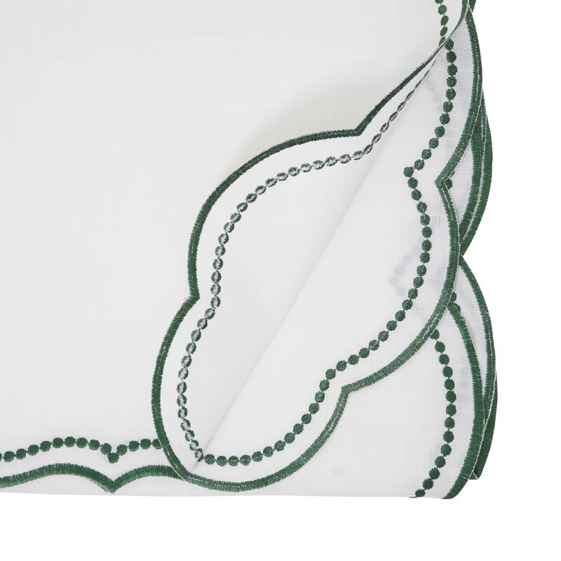 Embroidered Polka Dot Table Runner With Scallop Edge