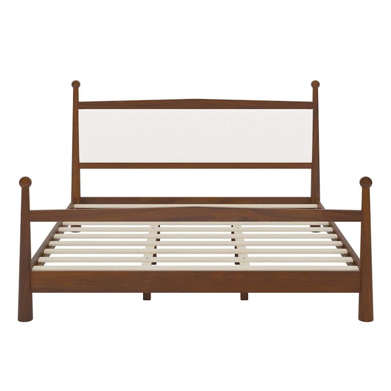 Boucle Fabric Upholstered Headboard Wood Platform Bed