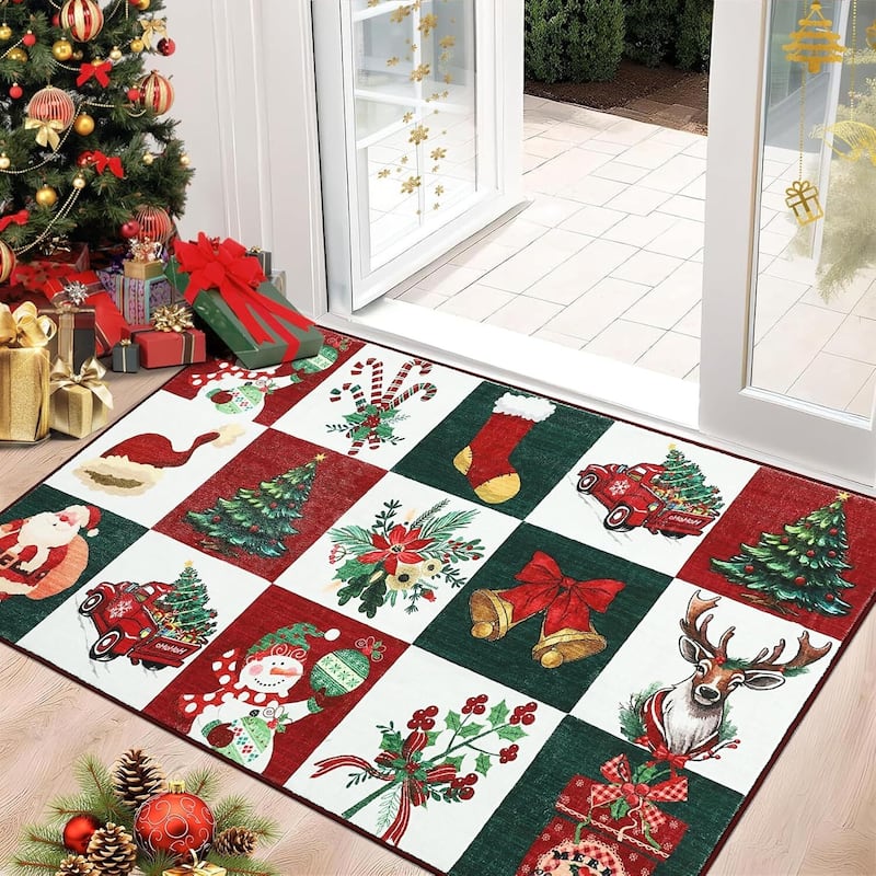 Washable Xmas Style Prints, Christmas Area Rugs Holiday Decor