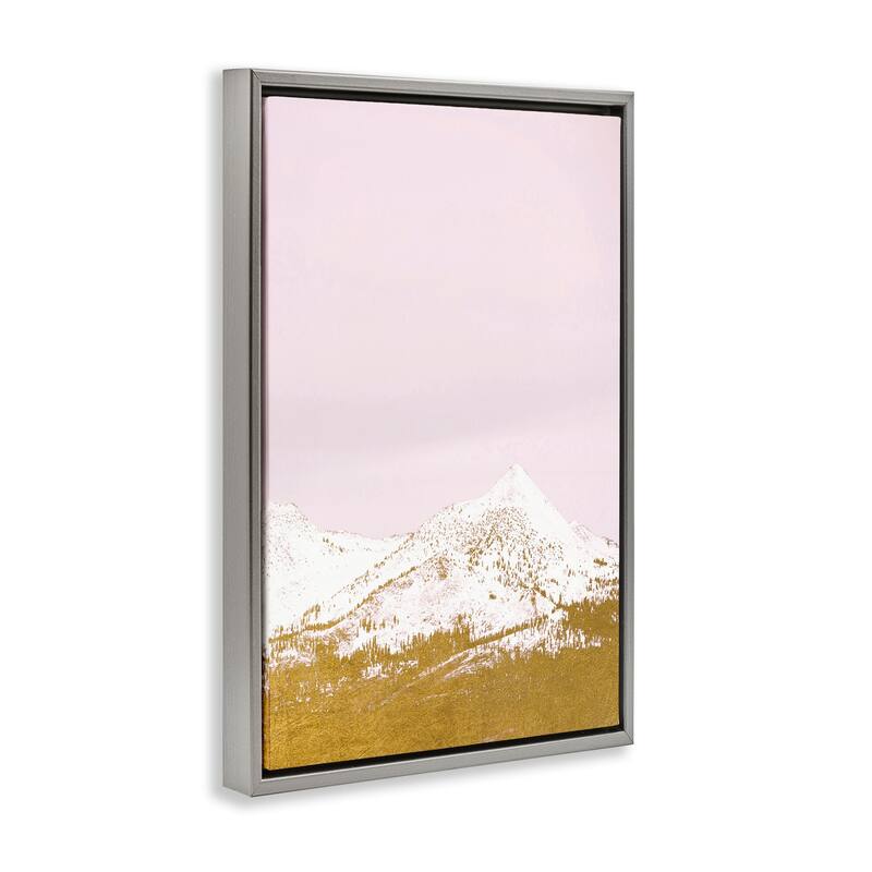 Stupell Snowy Mountain on Pink Framed Floater Canvas Wall Art Design By Gemma Bardot