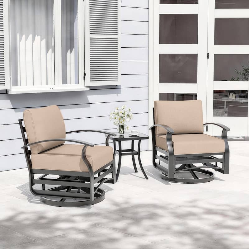 Aluminum Patio Outdoor Sectional Sofa Set with Fire Pit, Swivel Rocking Chairs and Ottomans