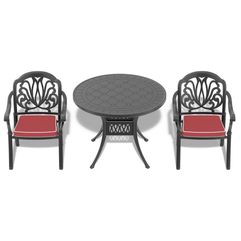 3/5 Piece Cast Aluminum Outdoor Dining Set with 39.37 in. Round Table and Seat Cushions
