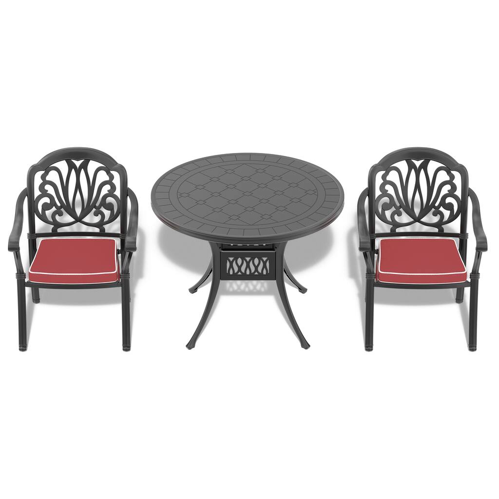 3/5 Piece Cast Aluminum Outdoor Dining Set with 39.37 in. Round Table and Seat Cushions