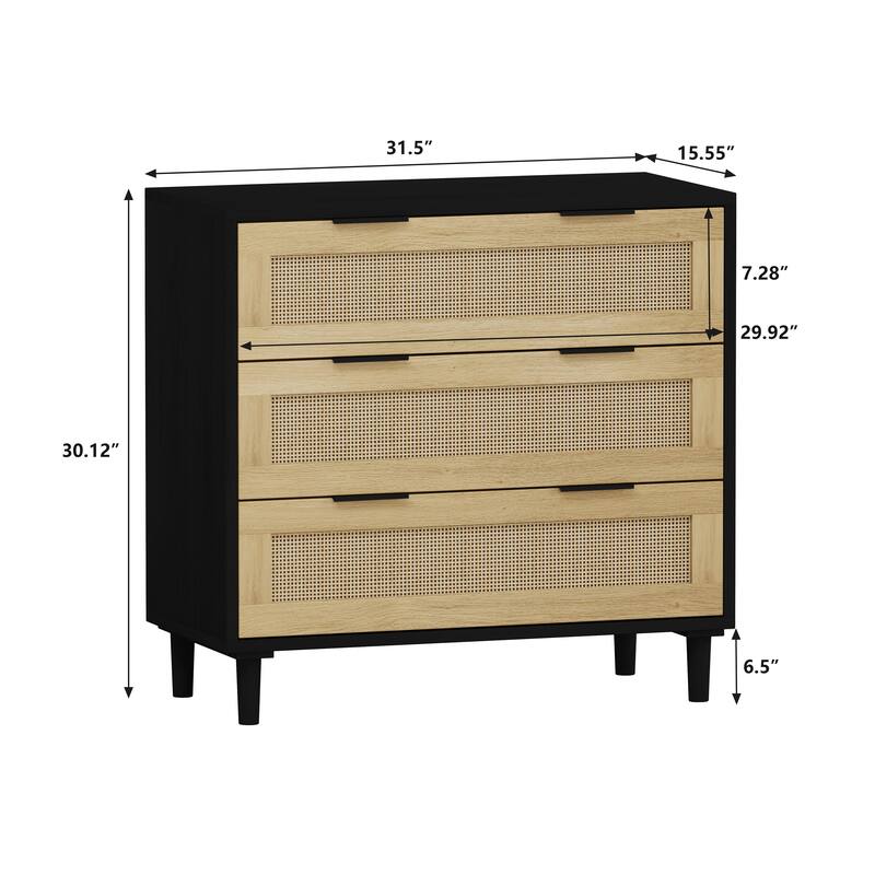 Rattan 3-Drawers Buffet Storage Cabinet (Set of 2)