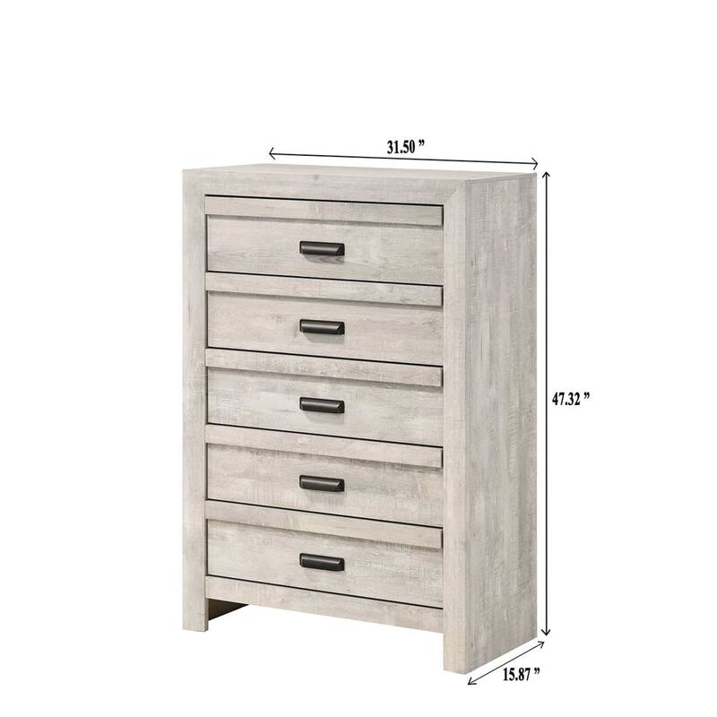 Contemporary 5-Drawer Chest, Rustic Beige Gray Finish Wooden Bedroom Furniture