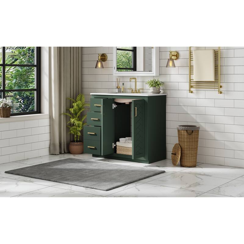 GDFStudio - Montclair Modern Freestanding Bathroom Vanity with Ceramic Sink and 3 Storage Drawers & Soft Closing Doors - 36'W